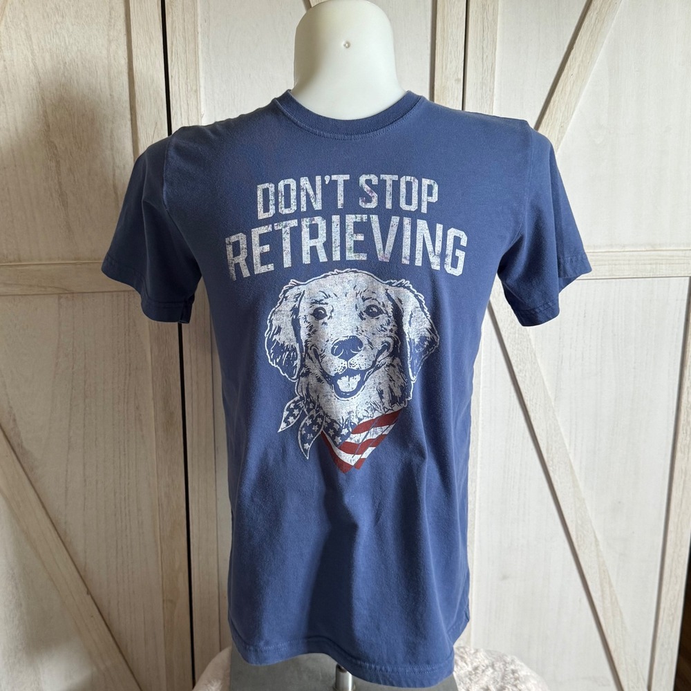 State of Mine Mens Medium Blue Dont Stop Retrieving Golden Retriever Graphic Tee